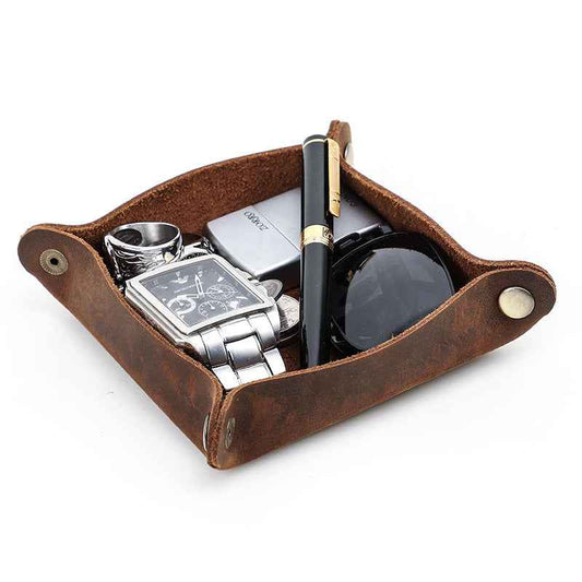 Small Genuine Leather Tray Organizer Desk Storage Box
