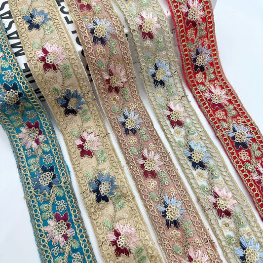 Vintage Ethnic Sequin Embroidered Ribbon Trim 10 Yards 3.5cm