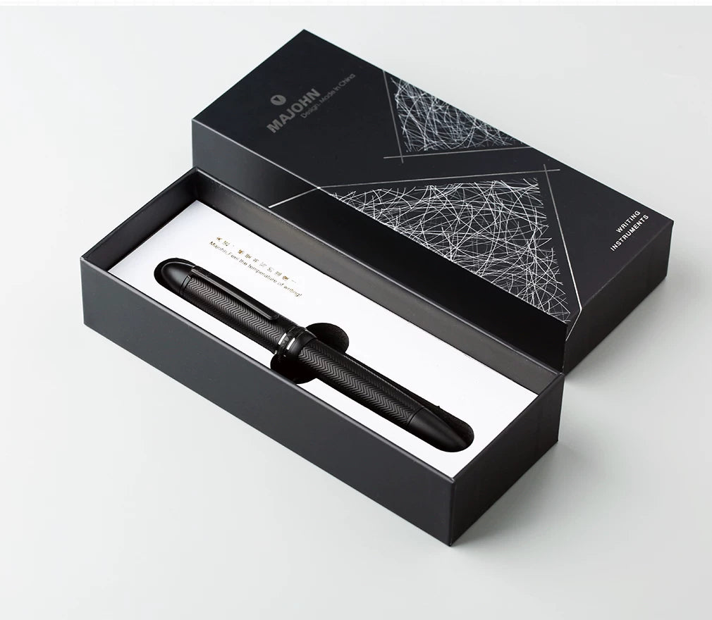 MAJOHN P141 Fountain Pen | Brass Engraved Metal Body | Differential Piston | Large Format Men's Pen