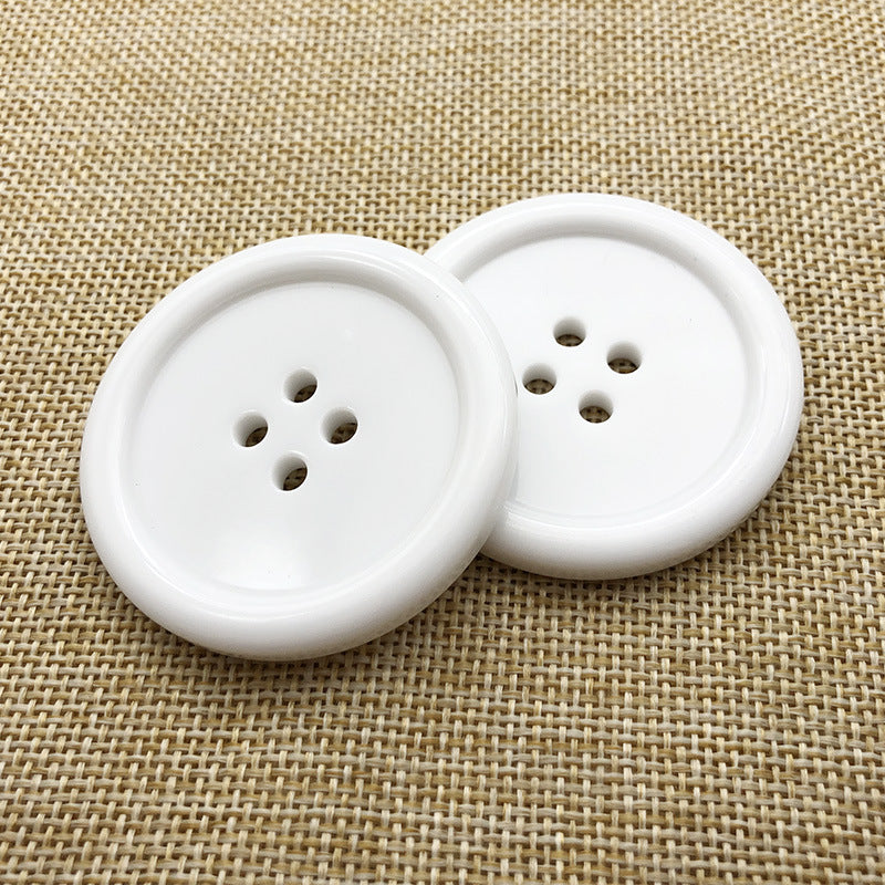 50mm large round resin buttons, white, four-hole design, 12pcs