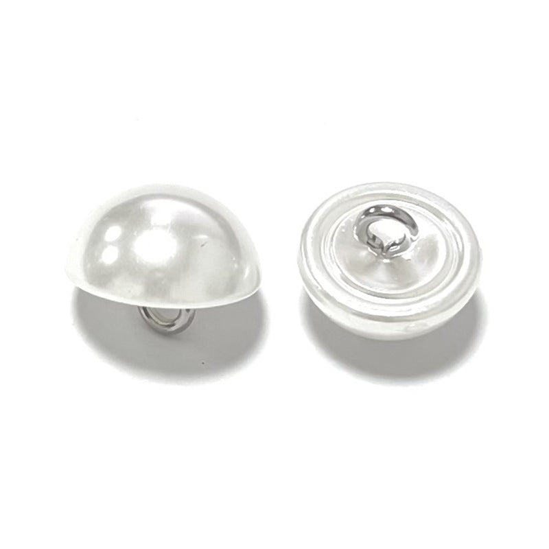Plastic mushroom shirt button, pearl-silver dome front and ridged back, 10–20mm