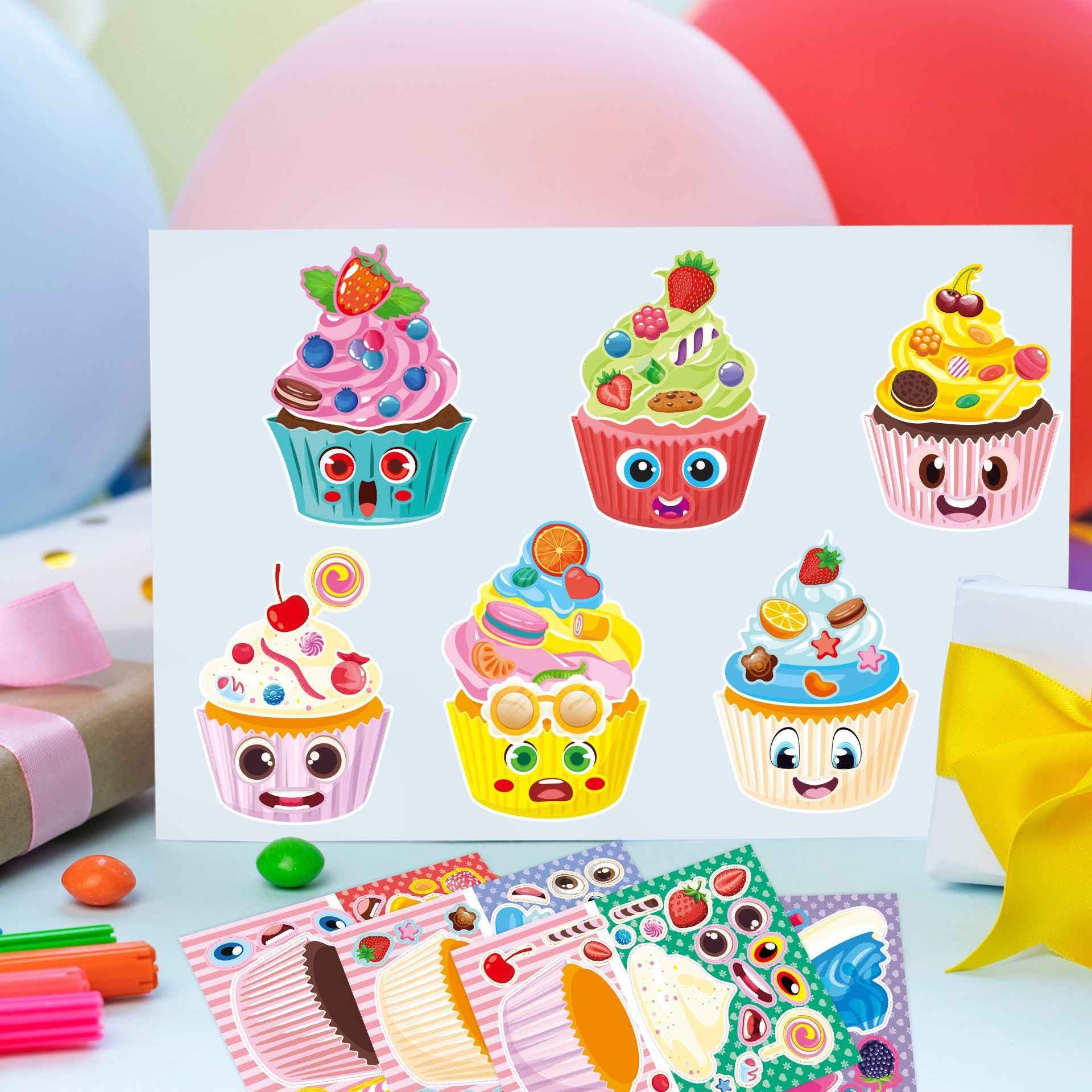Make a Face Ice Cream Stickers for Kids 24 Sheets