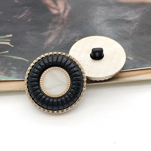 Black 25mm double-ring resin button with metal shank, round design