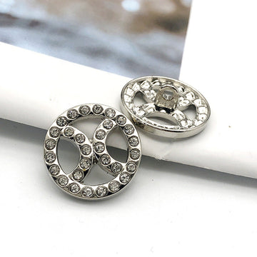 20mm round hollow metal button with rhinestones, silver tone, 20pcs set