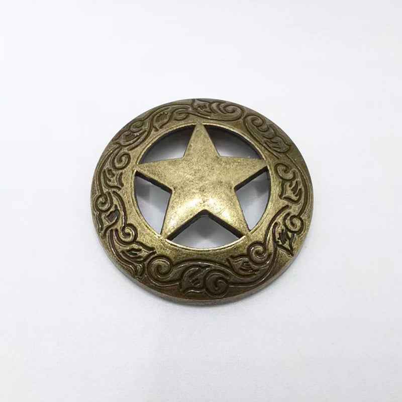 Bronze star screw stud rivet with ornate round border and five-point star face
