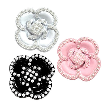 Camellia pearl shank buttons—white, pink and black heart designs with bead trim