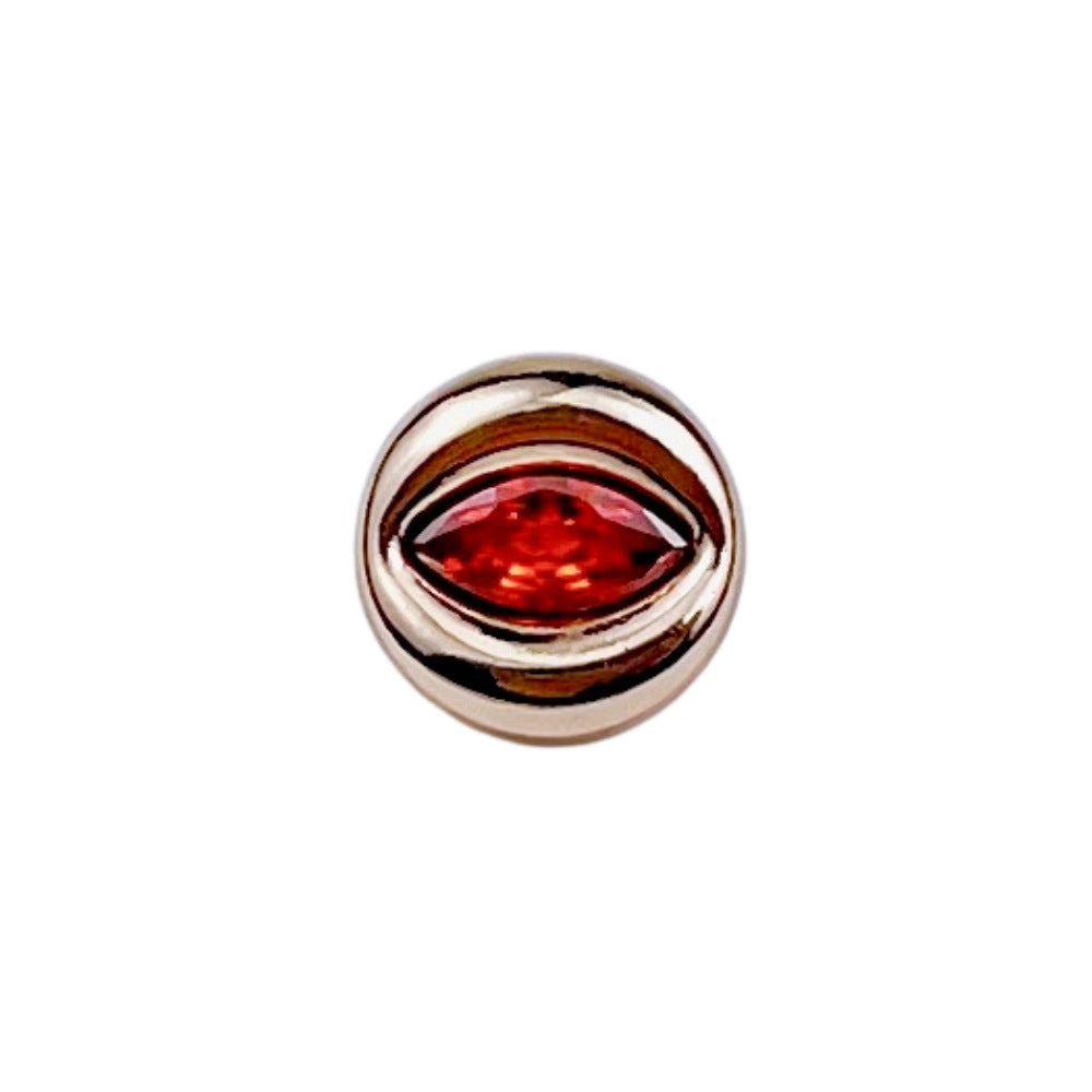 11mm evil eye zircon button, gold tone with red faceted stone