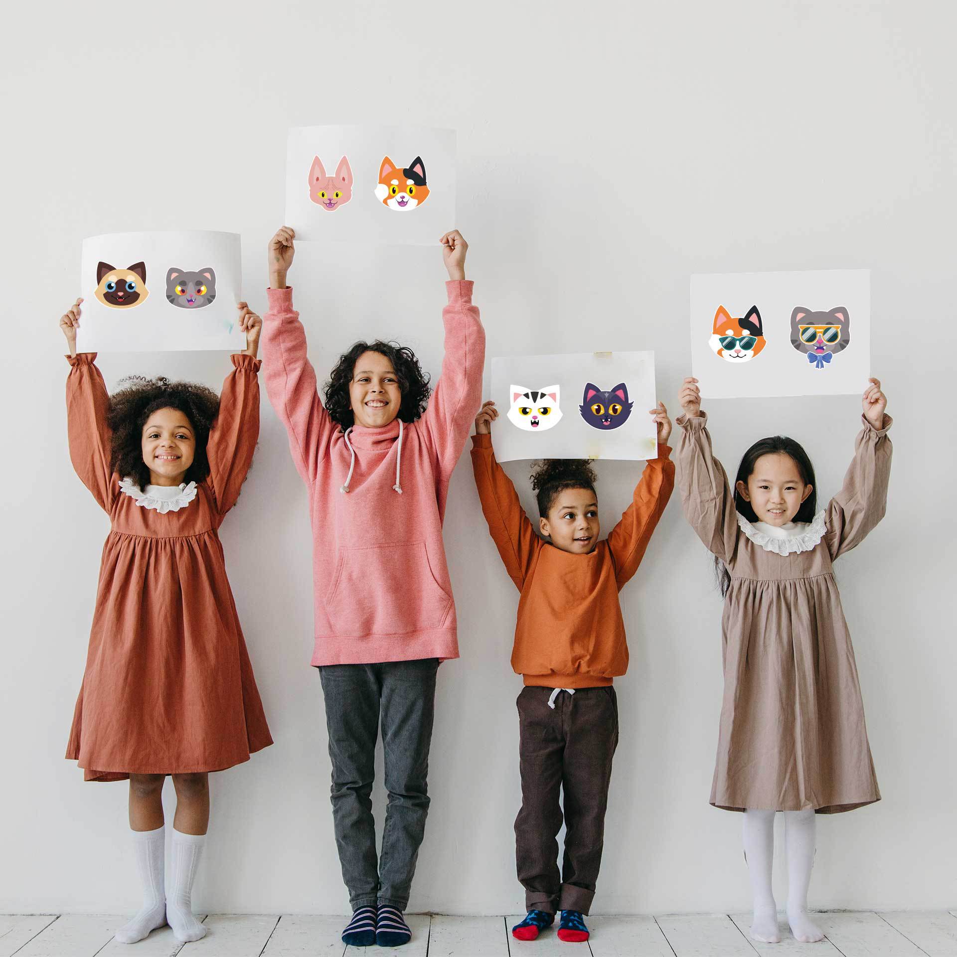 24 Sheets Cute Cat Head Make Your Own Stickers for Kids