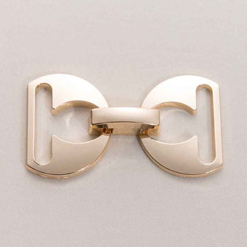 Gold detachable metal belt buckle clasp with curved U-frame and central snap bar
