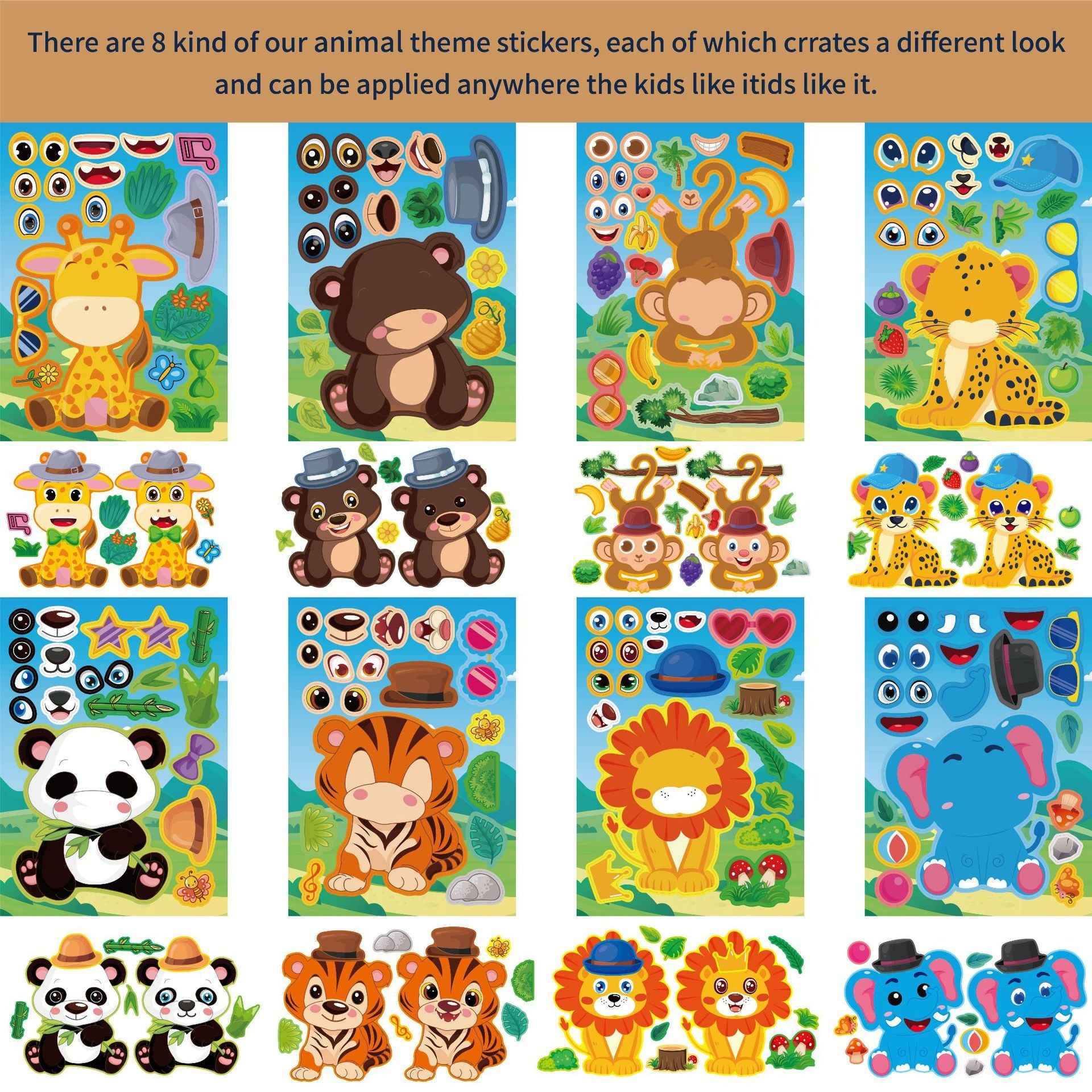 Make a Face Safari Animal Stickers for Kids 24 Sheets