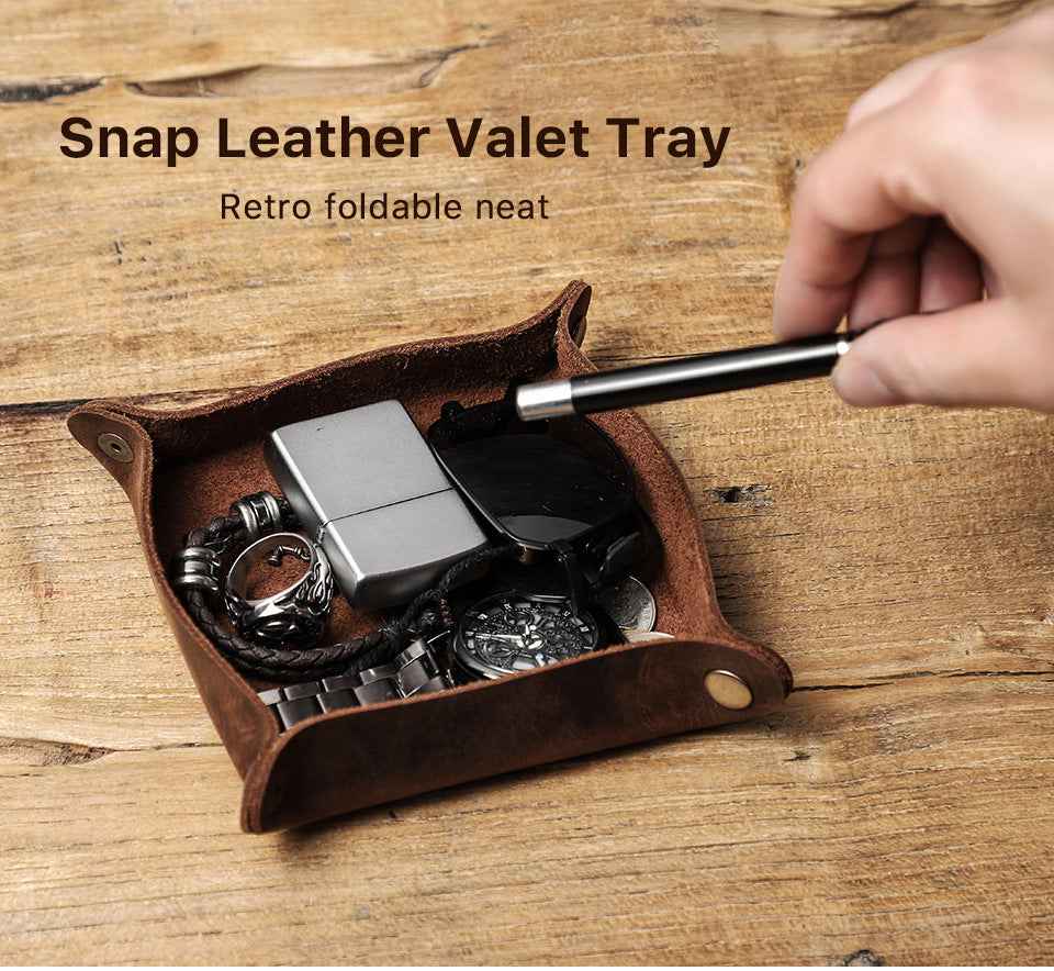 Small Genuine Leather Tray Organizer Desk Storage Box