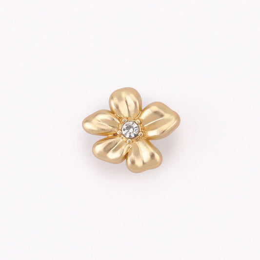 Sand gold crystal flower metal shank button, 11.5mm, faceted center crystal