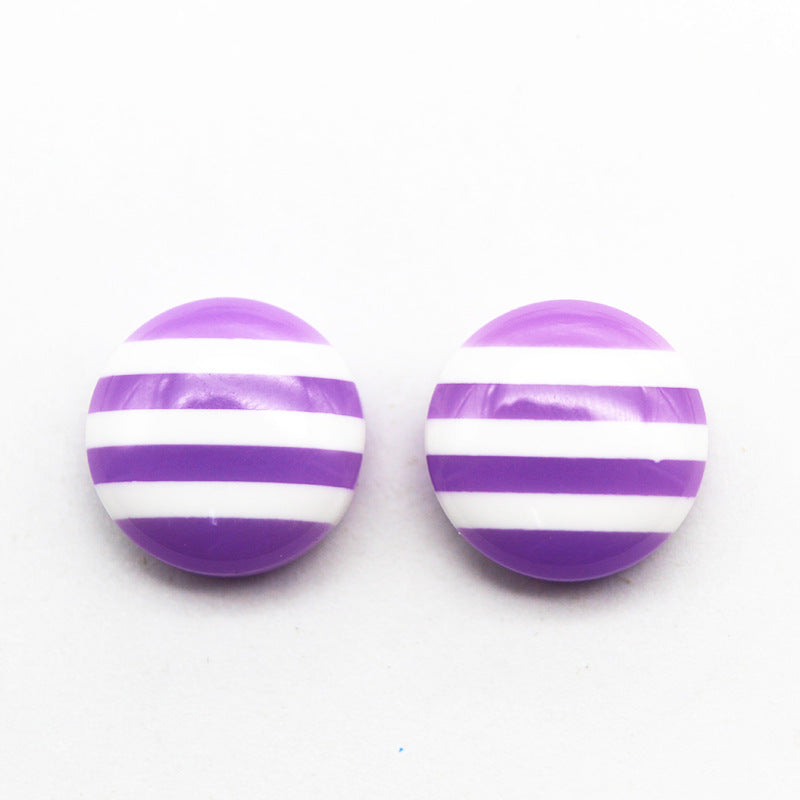 Striped resin buttons with hidden hole, purple and white horizontal stripes (2 shown)