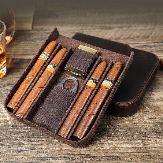 Vintage Leather 4-Cigar Case Magnetic Closure