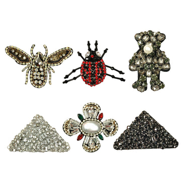 6er Set Strass-Patches mit Biene, Marienkäfer, Bär, Blume und Dreiecken