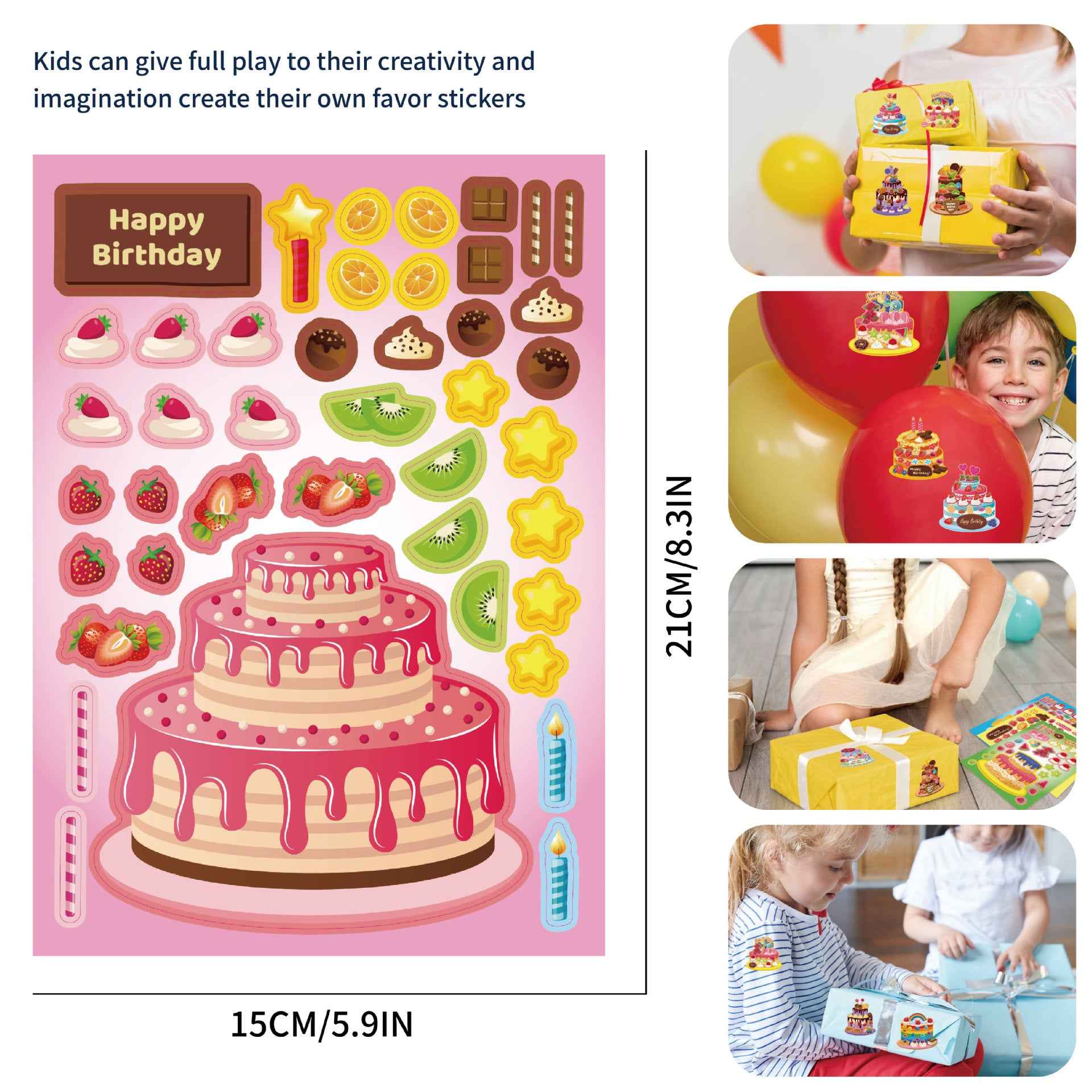 Make a Face Happy Birthday Cake Stickers for Kids 24 Sheets