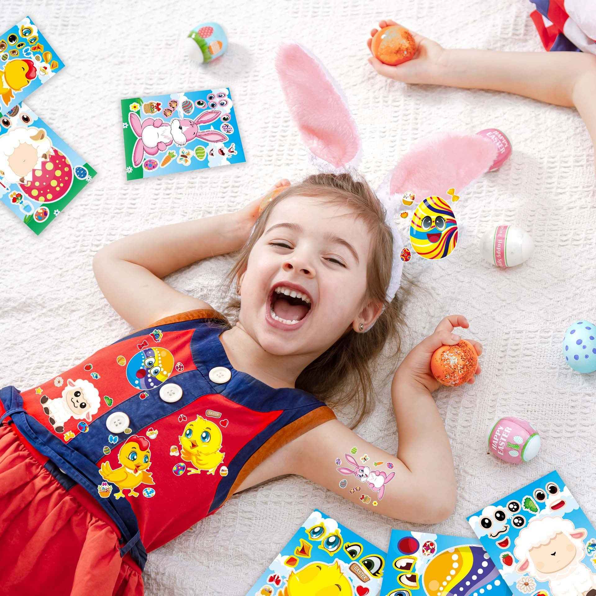 Make a Face Cartoon Easter Day Stickers for Kids 24 Sheets