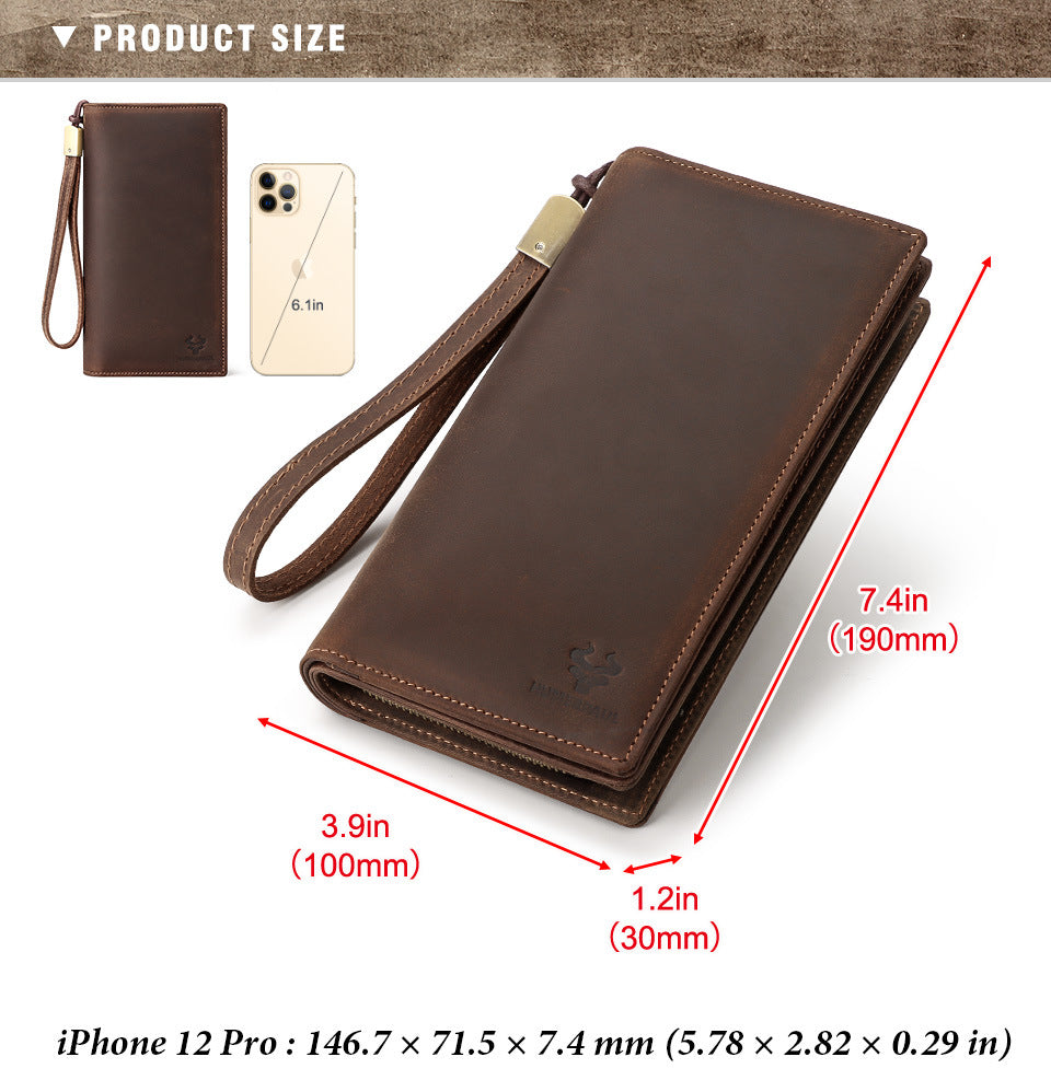 Men's Top Grain Leather Long RFID Blocking Wallet