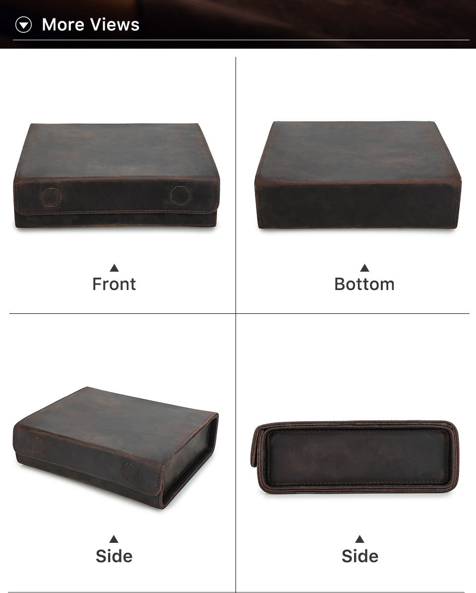 4-Slot Vintage Crazy Horse Leather Glasses Case – Handcrafted Eyewear Storage Box