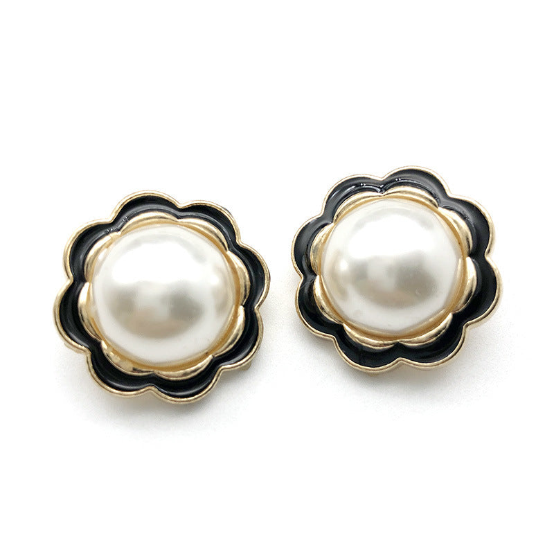 25mm round lace pearl button, metal shank, dark edge, Style 1, 12pcs