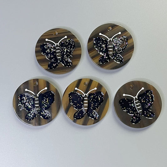 38mm Large Brown Round Single Hole Butterfly Resin Coat Buttons 10pcs