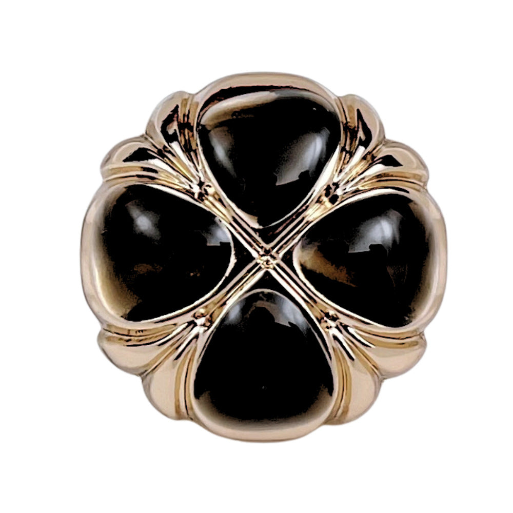 18/23-mm Jelly-Kleeblatt-Metallknopf, Schwarz, glänzende Goldfassung