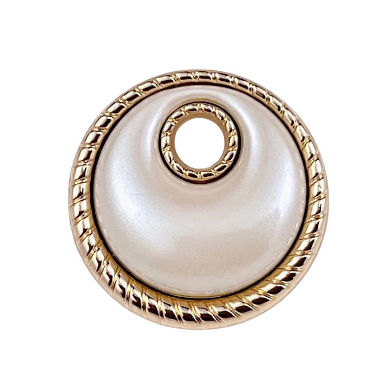 Gold Beige hollow crescent moon metal shank button, front with gold-tone ring