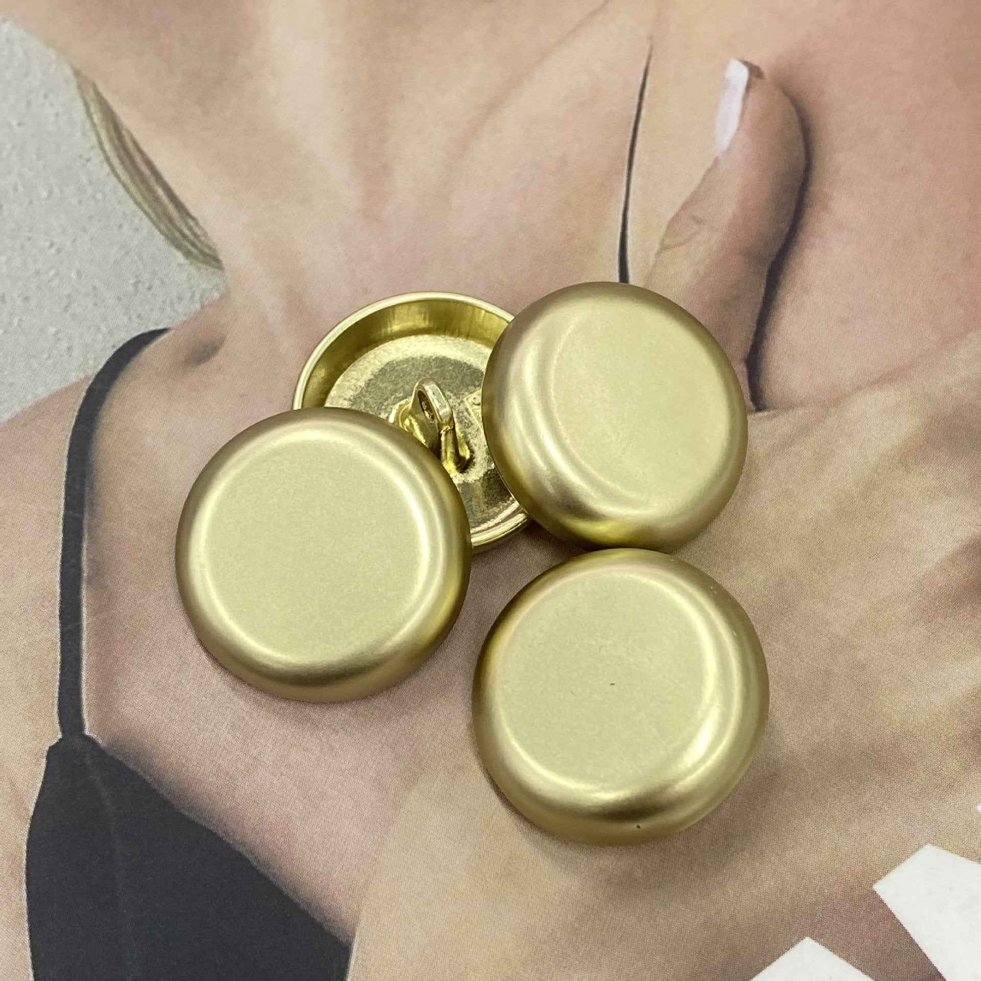 Gold flat metal shank buttons set, 15/18/20/22 mm, 20 pcs