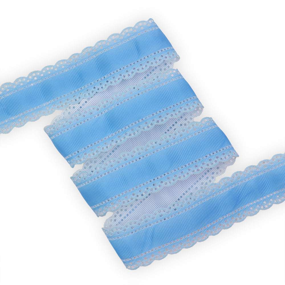 30mm lace gradient ribbon with ribbed stripes in light blue and pale blue