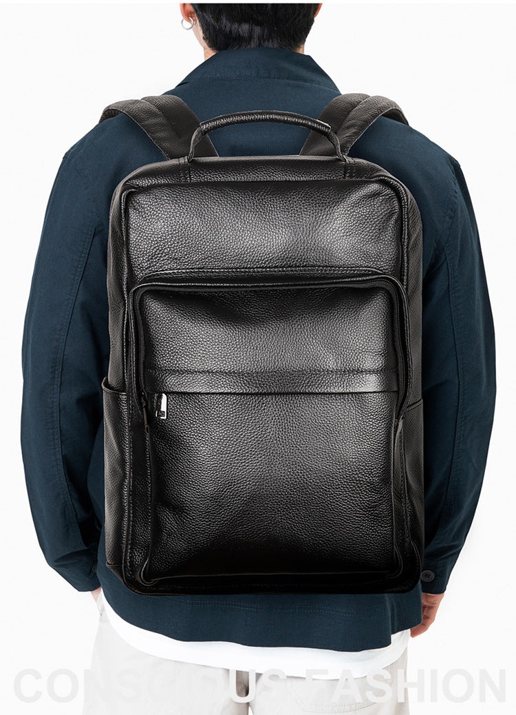 Black Genuine Leather Business Laptop Men's Backpack