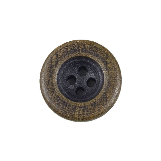 Dark brown round concave 4-hole wooden button, single piece