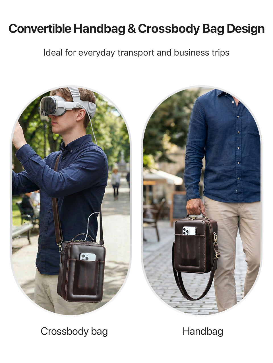 Apple Vision Pro Case Leather Carrying Bag Handheld & Crossbody VR Headset Storage