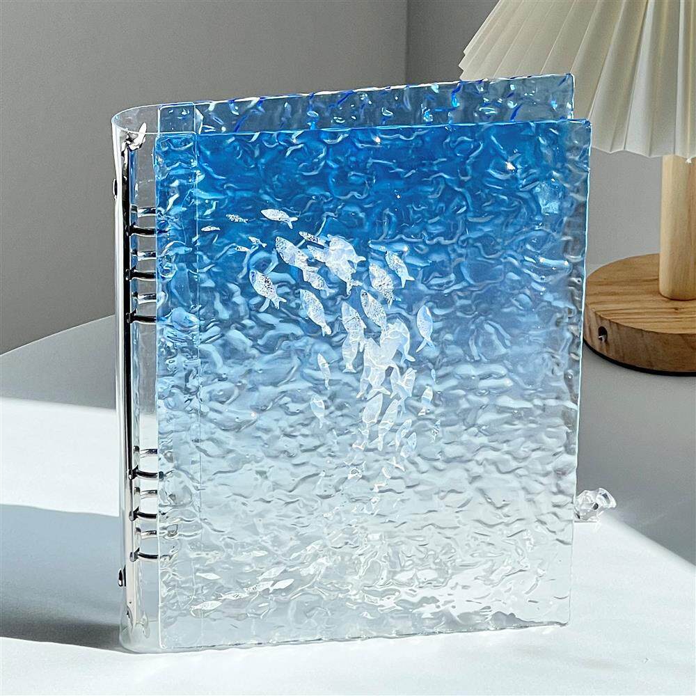 Acrylic Ocean Blue Gradient Card Binder – Loose-Leaf Photo Album for 3-Inch Cards, 40 Pages, 4 Pockets Per Page