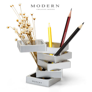 Modern Rectangular Aluminum Multi‑Purpose Pen Holder