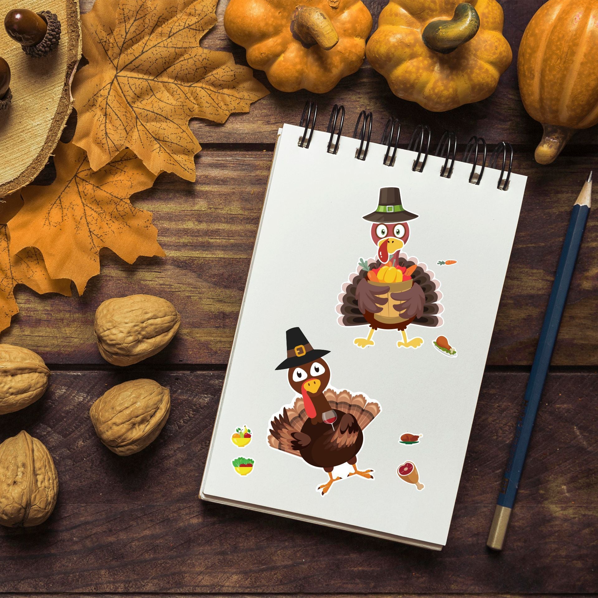 24 Sheets Thanksgiving Make A Turkey Stickers for Kids