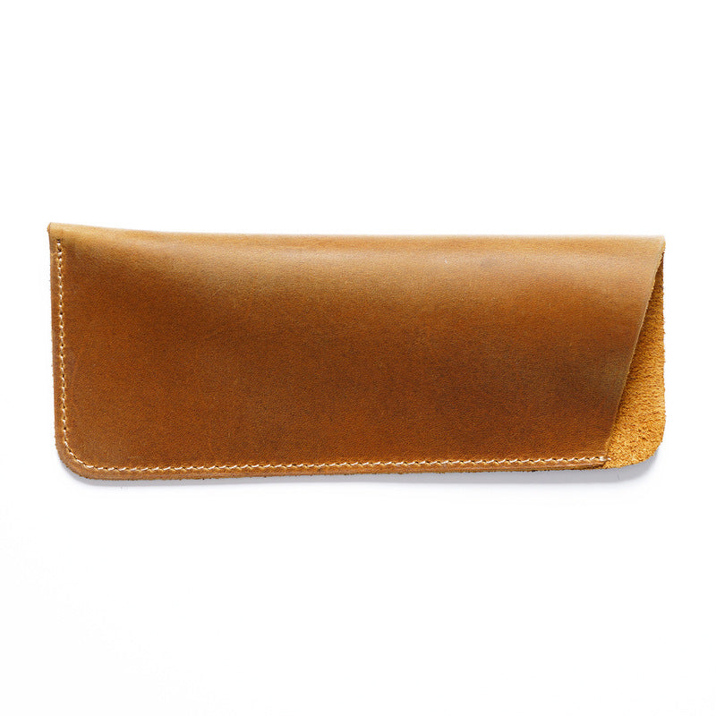 Vintage Crazy Horse Leather Pen Pouch Sleeve Eyeglasses Holder Brown