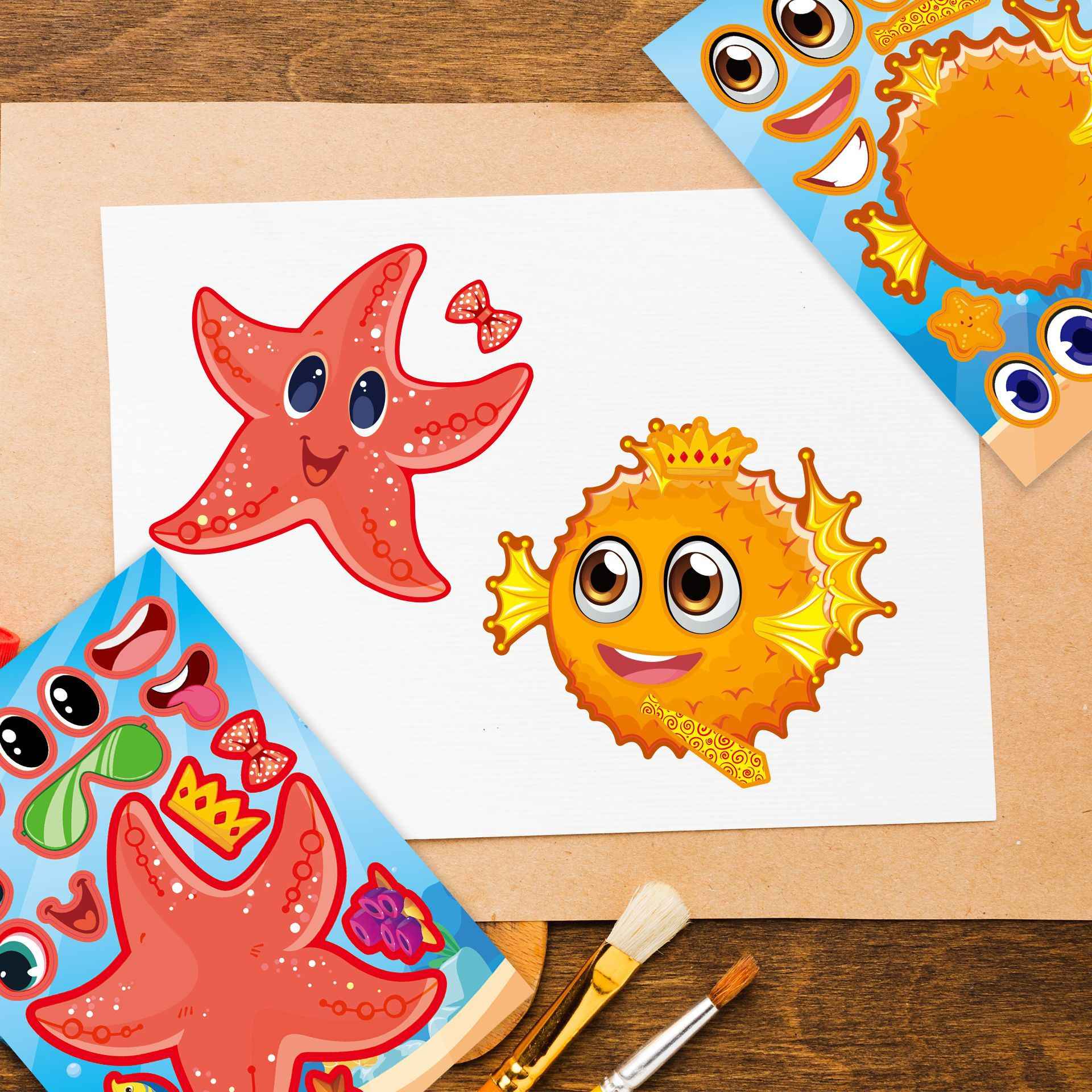 Make a Face Cartoon Marine Animals DIY Stickers for Kids 24 Sheets