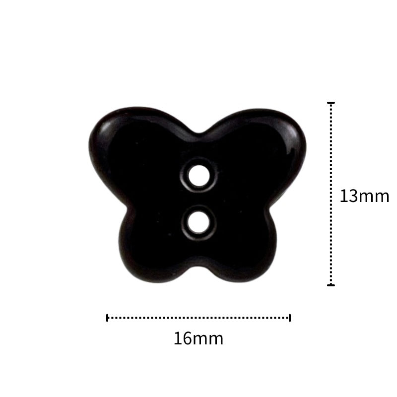 Black butterfly ceramic button, 13mm x 16mm, two-hole design