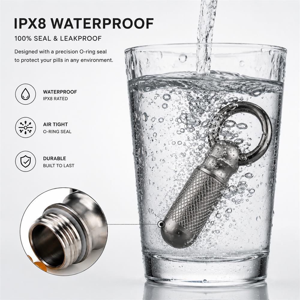 Pure Titanium EDC Waterproof Pill Capsule | Mini Sealed Keychain Canister
