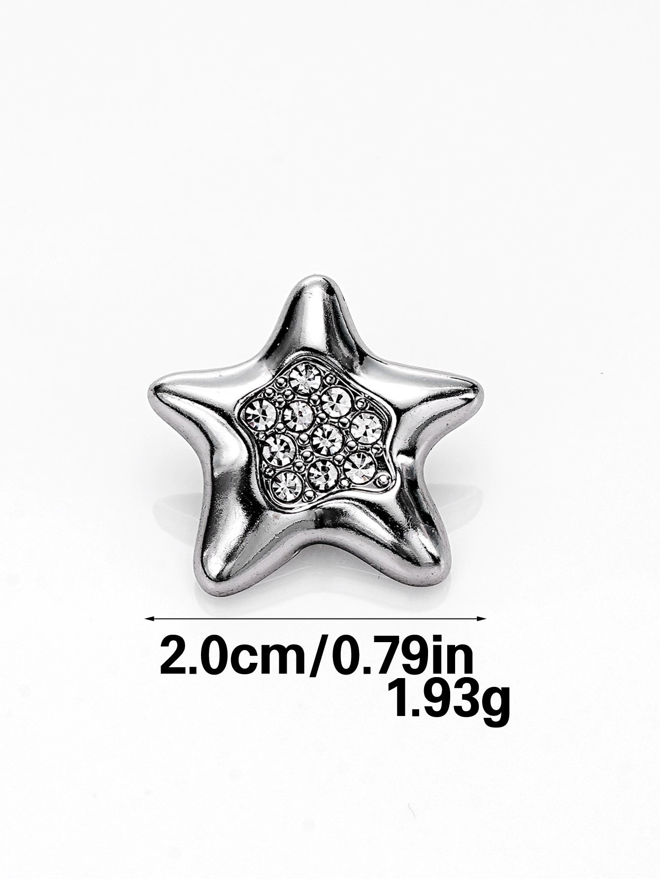 Silberner Stern-Knopf aus Metall mit Strassbesatz und Metall-Öse