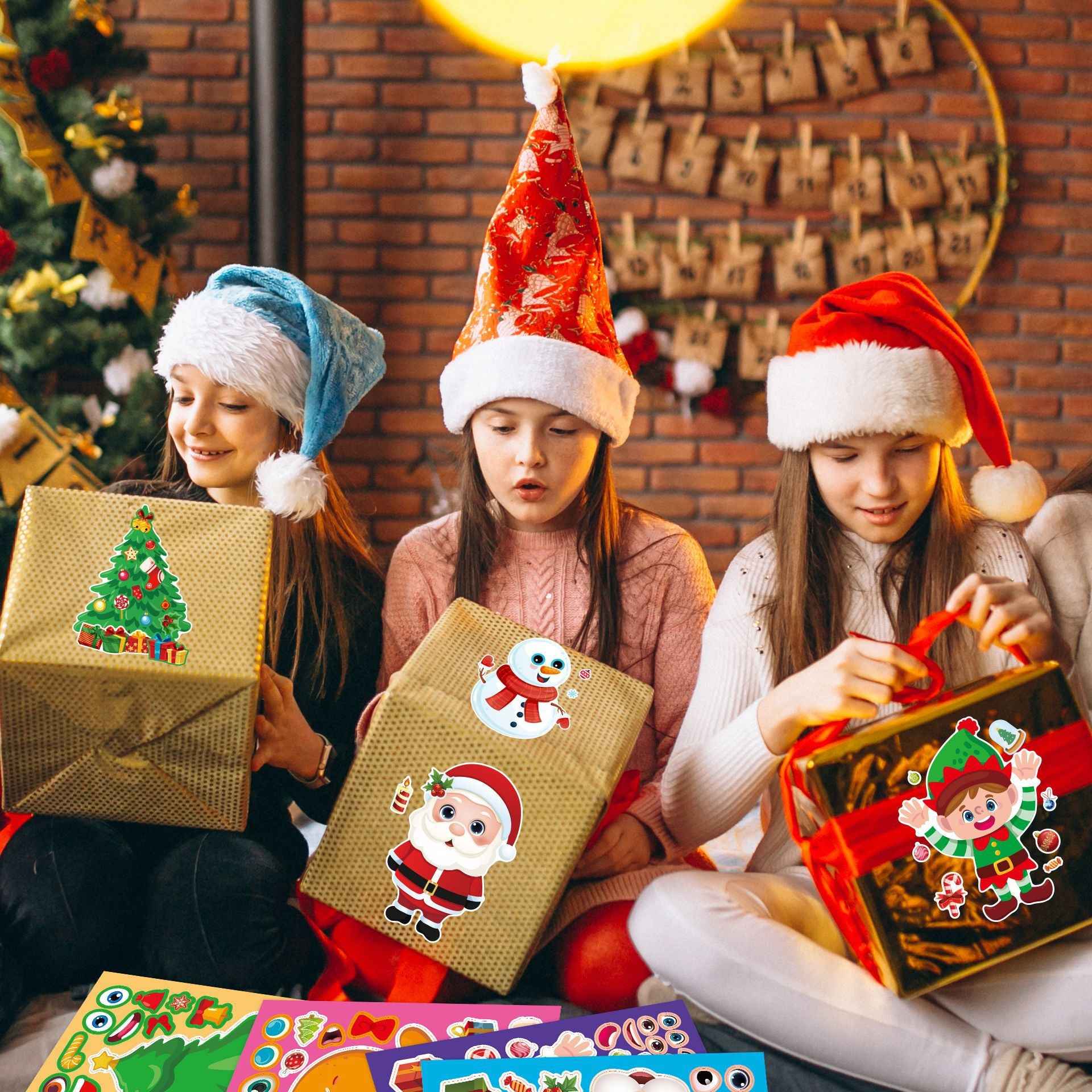 24 Sheets Make a Christmas Face Stickers for Kids