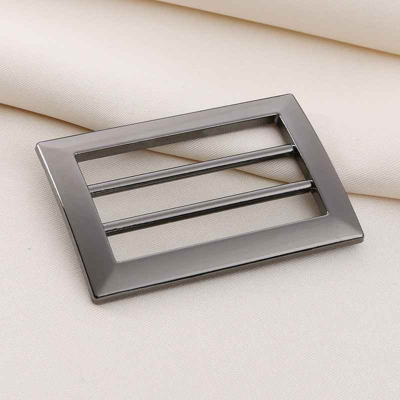 Gunmetal 4-position metal ladder belt buckle, matte dark rectangular frame