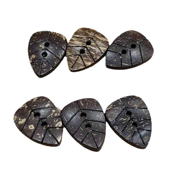 Natural coconut shell leaf buttons, dark leaf shapes with two holes (6 shown)