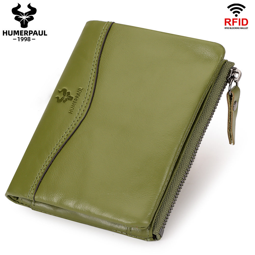 Retro Genuine Leather Short Wallet Green
