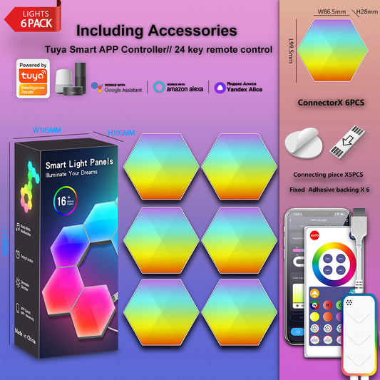 Smart Tuya WiFi Quantum Light Panels,RGBIC DIY Splicing Wall Lights 6 Panels