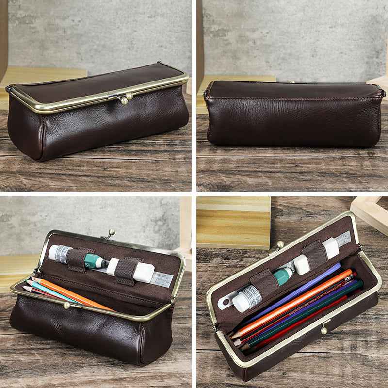 Leather Pencil Case Stationery Pen Pouch Holder