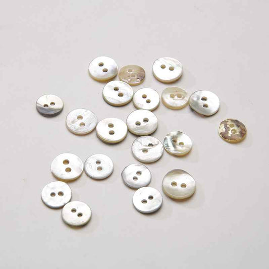 Round mother-of-pearl shell buttons, 2-hole, off-white iridescent finish (100 pack)
