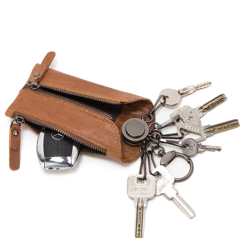 Genuine Leather Car Key Case for Men Brown