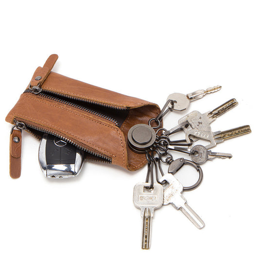 Genuine Leather Car Key Case for Men Brown