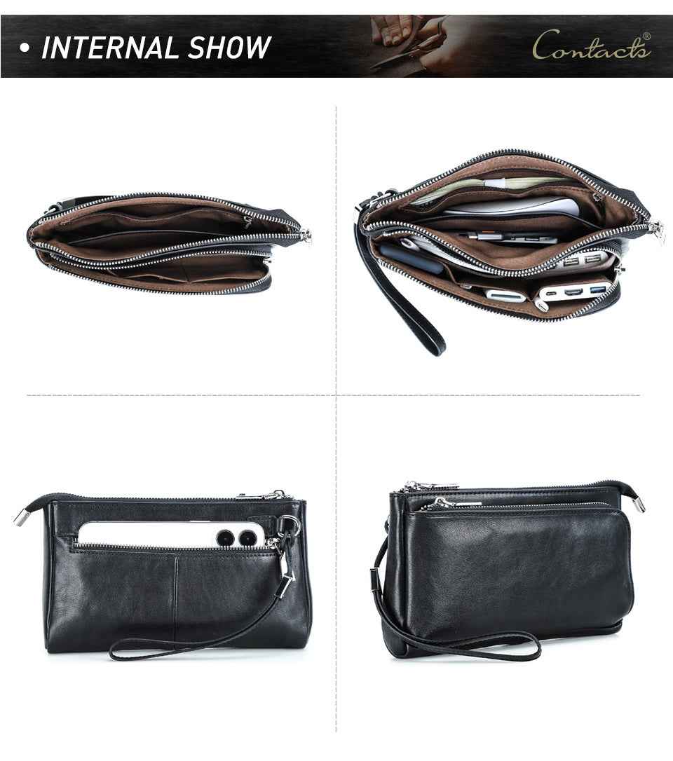 Vintage Genuine Leather Men Clutch EDC Handbag